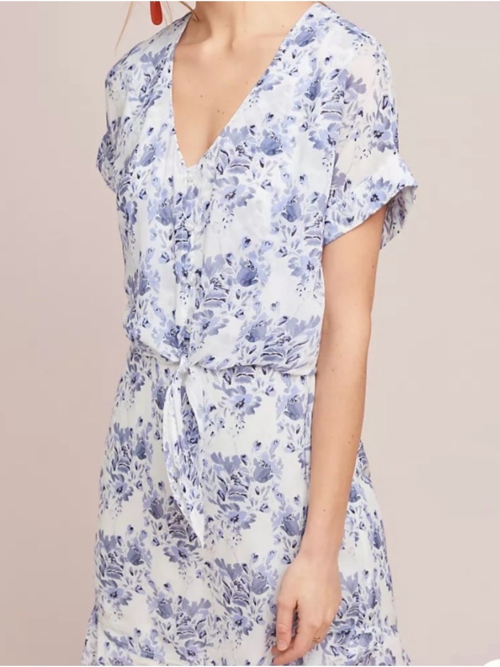 cloth & stone Blue and White Floral Tie-Front Midi Dress